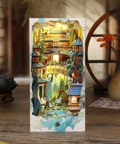 Alternative view of NEW DIY Book Nook Insert Shelf Kits Wooden Miniature Model Kit Penglai Wonderland Bookend Assembled Bookshelf Home Decor Gifts