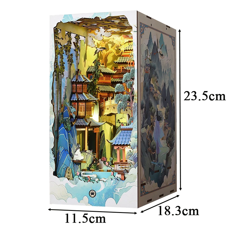 NEW DIY Book Nook Insert Shelf Kits Wooden Miniature Model Kit Penglai Wonderland Bookend Assembled Bookshelf Home Decor Gifts - Image 6