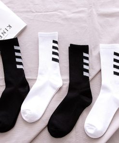 INS Cotton Black White Stripe Crew Men Socks